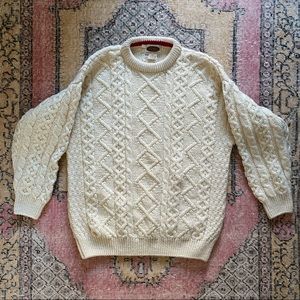 1960s 70s Vintage Knitted Wool Fisherman’s Cableknit Sweater Ireland Ivory Aran